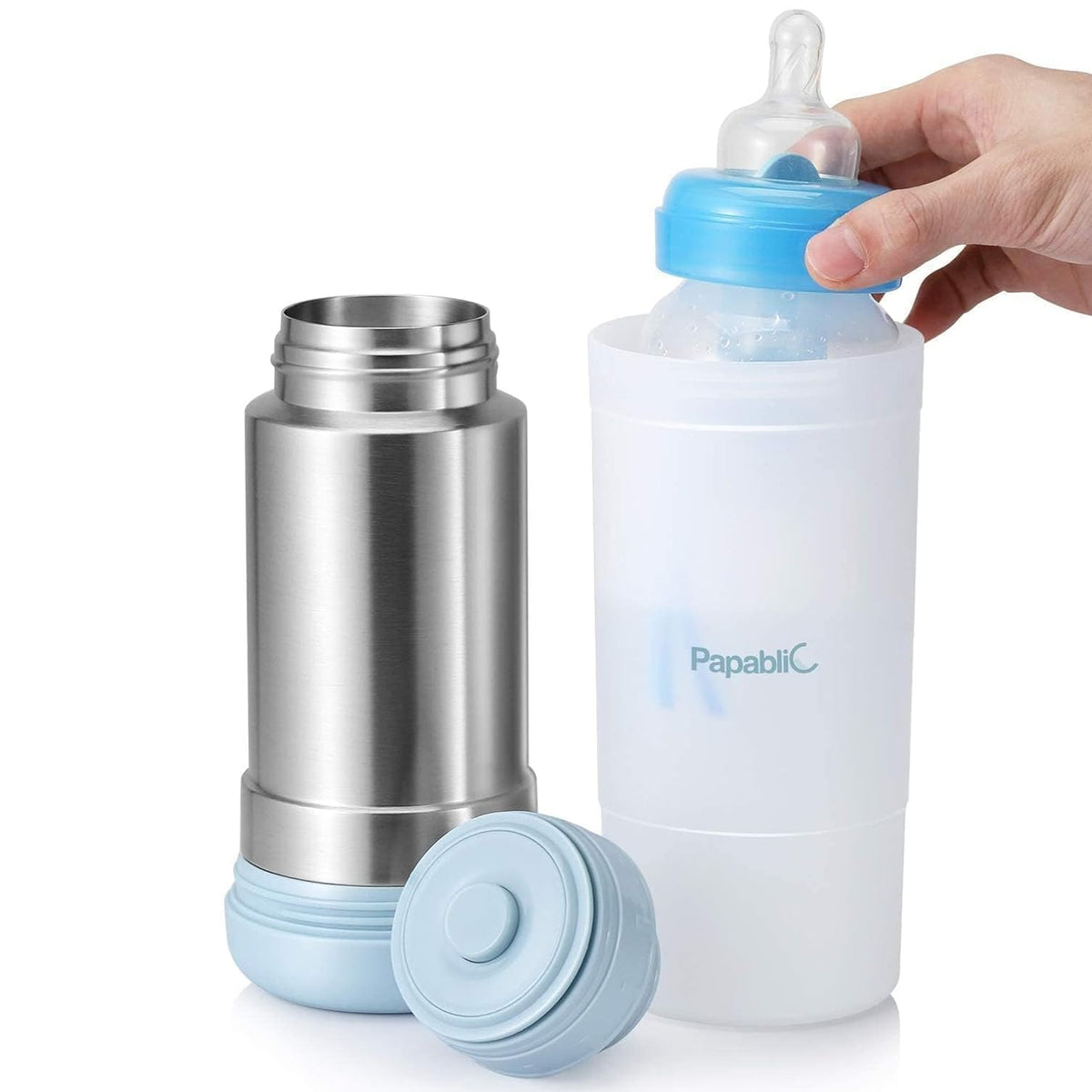 Portable Travel Baby Bottle Warmer On The Go, Fits Most Car Cup Holders, 12 OZ Stainless Steel Bottle Warmer, Leak-Proof, Safe & Easy to Clean