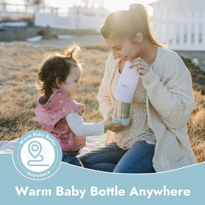Portable Travel Baby Bottle Warmer On The Go, Fits Most Car Cup Holders, 12 OZ Stainless Steel Bottle Warmer, Leak-Proof, Safe & Easy to Clean