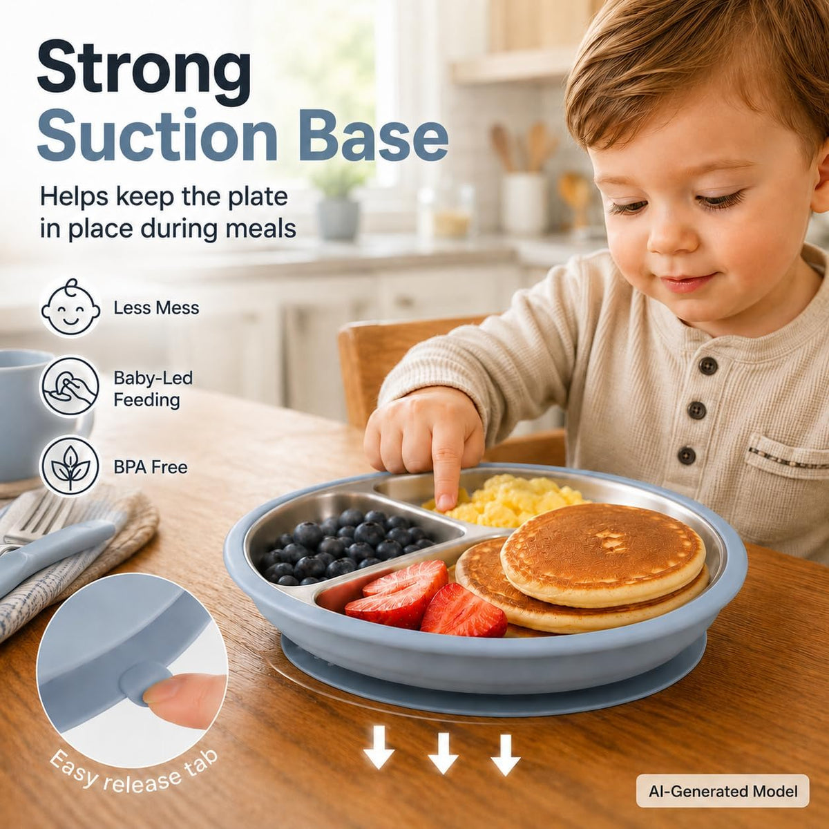 7Pcs Baby Feeding Set, Suction Plates Bowls Cup Bib Utensils for Toddlers