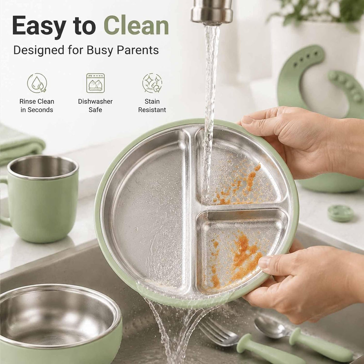 7Pcs Baby Feeding Set, Suction Plates Bowls Cup Bib Utensils for Toddlers