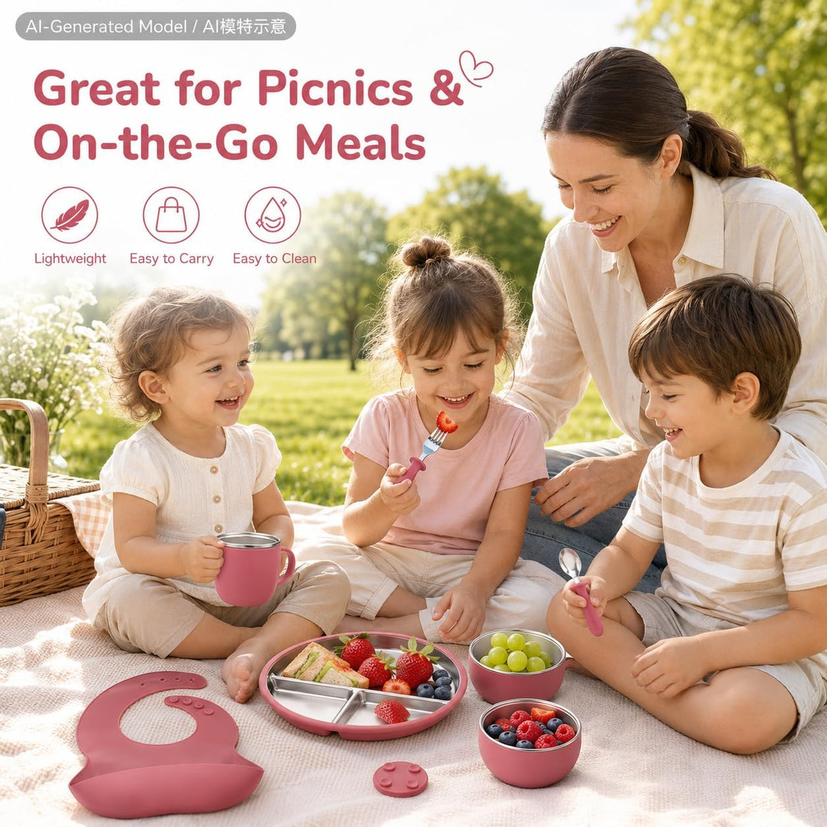 7Pcs Baby Feeding Set, Suction Plates Bowls Cup Bib Utensils for Toddlers