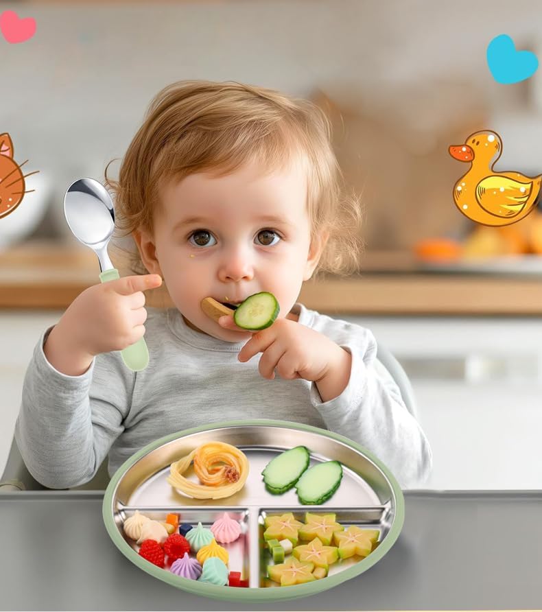 7Pcs Baby Feeding Set, Suction Plates Bowls Cup Bib Utensils for Toddlers