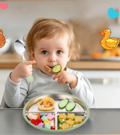 7Pcs Baby Feeding Set, Suction Plates Bowls Cup Bib Utensils for Toddlers