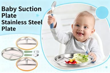 7Pcs Baby Feeding Set, Suction Plates Bowls Cup Bib Utensils for Toddlers