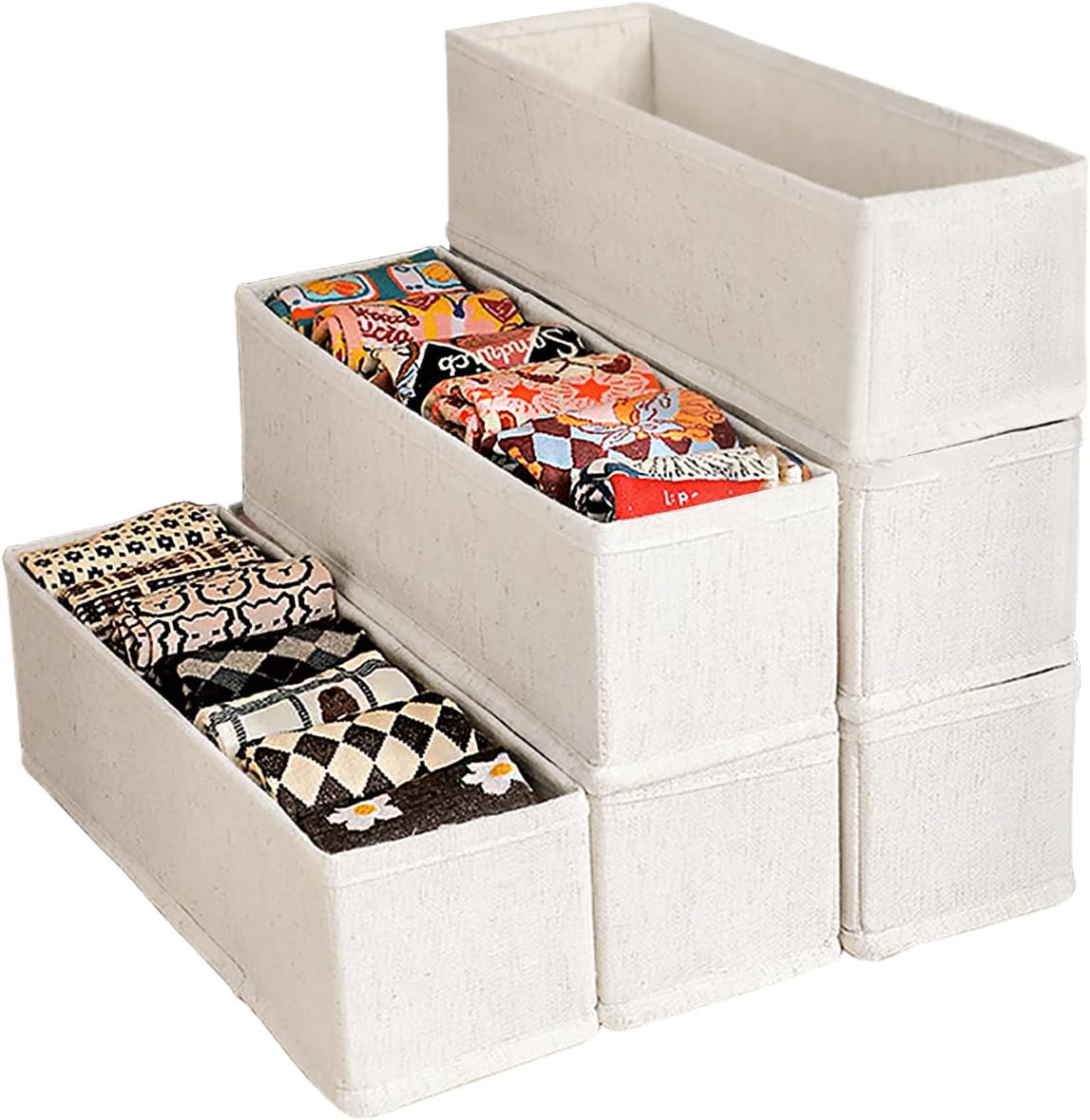 Mini Foldable Clothes Drawer Organizer 6 Pcs, Fabric Drawer Organizer for Nursery, Small Drawer Fabric Organizer for Clothing, Sock Underwear Bra Belt Tie Scarves Drawer (6 Light Beige)