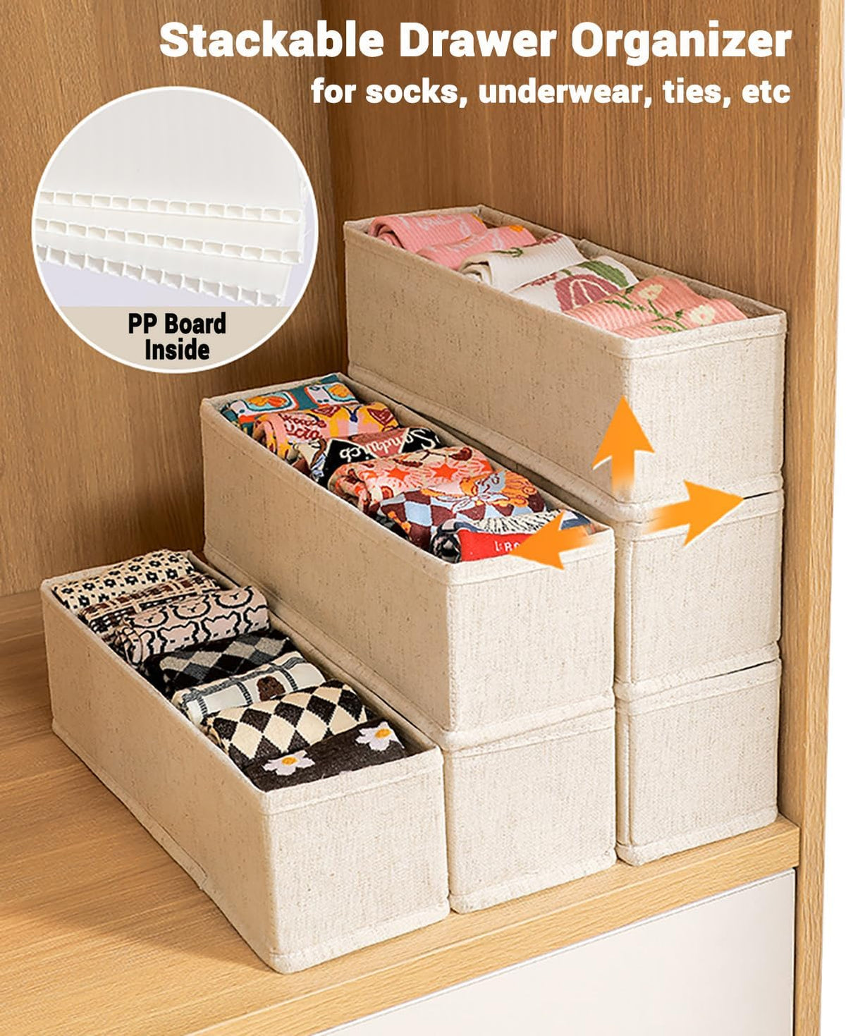 Mini Foldable Clothes Drawer Organizer 6 Pcs, Fabric Drawer Organizer for Nursery, Small Drawer Fabric Organizer for Clothing, Sock Underwear Bra Belt Tie Scarves Drawer (6 Light Beige)