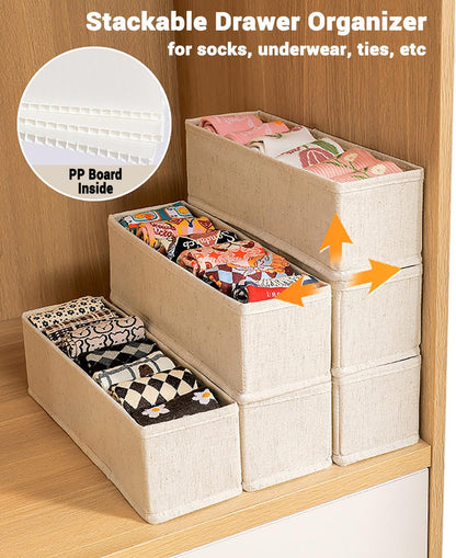 Mini Foldable Clothes Drawer Organizer 6 Pcs, Fabric Drawer Organizer for Nursery, Small Drawer Fabric Organizer for Clothing, Sock Underwear Bra Belt Tie Scarves Drawer (6 Light Beige)