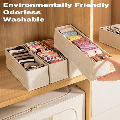Mini Foldable Clothes Drawer Organizer 6 Pcs, Fabric Drawer Organizer for Nursery, Small Drawer Fabric Organizer for Clothing, Sock Underwear Bra Belt Tie Scarves Drawer (6 Light Beige)