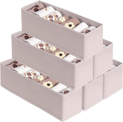 Mini Foldable Clothes Drawer Organizer 6 Pcs, Fabric Drawer Organizer for Nursery, Small Drawer Fabric Organizer for Clothing, Sock Underwear Bra Belt Tie Scarves Drawer (6 Light Beige)