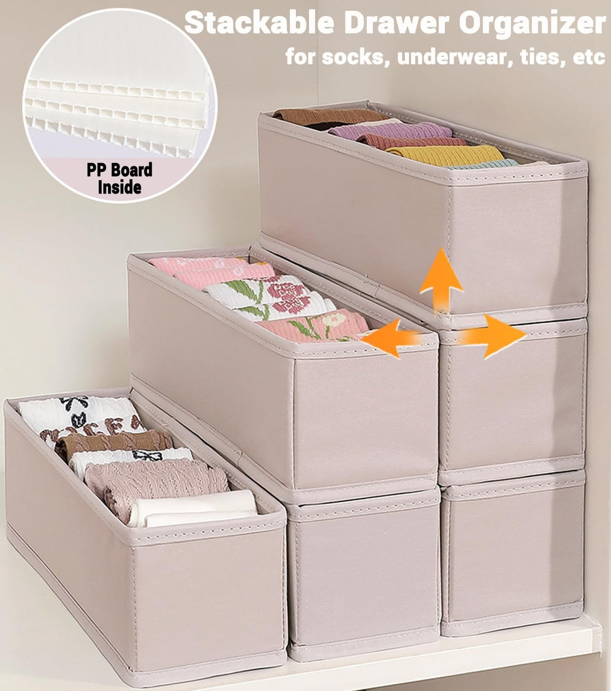 Mini Foldable Clothes Drawer Organizer 6 Pcs, Fabric Drawer Organizer for Nursery, Small Drawer Fabric Organizer for Clothing, Sock Underwear Bra Belt Tie Scarves Drawer (6 Light Beige)