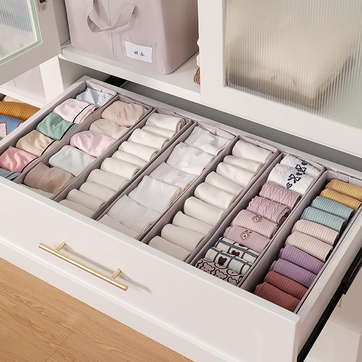 Mini Foldable Clothes Drawer Organizer 6 Pcs, Fabric Drawer Organizer for Nursery, Small Drawer Fabric Organizer for Clothing, Sock Underwear Bra Belt Tie Scarves Drawer (6 Light Beige)