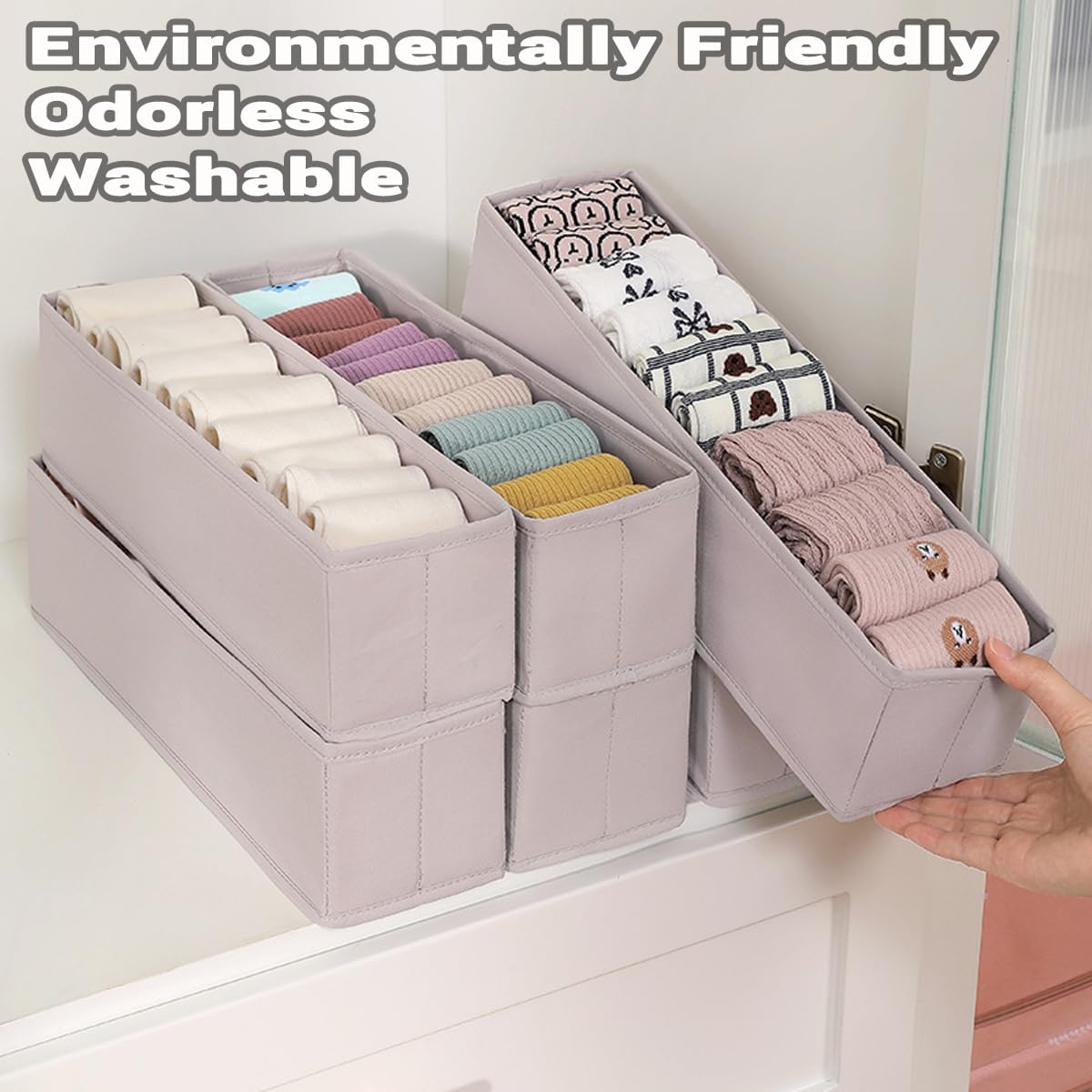 Mini Foldable Clothes Drawer Organizer 6 Pcs, Fabric Drawer Organizer for Nursery, Small Drawer Fabric Organizer for Clothing, Sock Underwear Bra Belt Tie Scarves Drawer (6 Light Beige)
