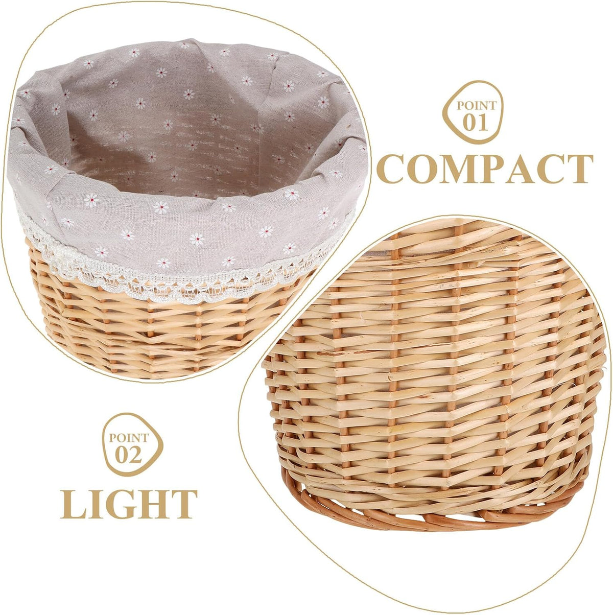 Wicker Laundry Basket Small Rattan Storage Basket Natural Color Handwoven Dirty Clothes Hamper with Removable Liner for Home and Nursery Organization