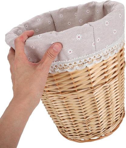 Wicker Laundry Basket Small Rattan Storage Basket Natural Color Handwoven Dirty Clothes Hamper with Removable Liner for Home and Nursery Organization