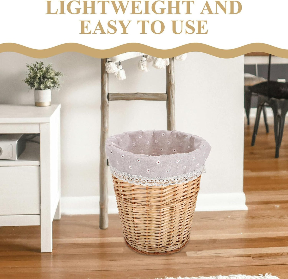 Wicker Laundry Basket Small Rattan Storage Basket Natural Color Handwoven Dirty Clothes Hamper with Removable Liner for Home and Nursery Organization
