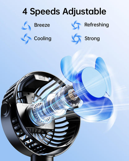 Portable Stroller Fan with LED Display, 4 Speed Rechargeable Mini Clip On Fan, 360° Rotate Flexible Tripod Better Cooling Small Baby Fan for Car Seat Crib Travel Bike Treadmill (Green)