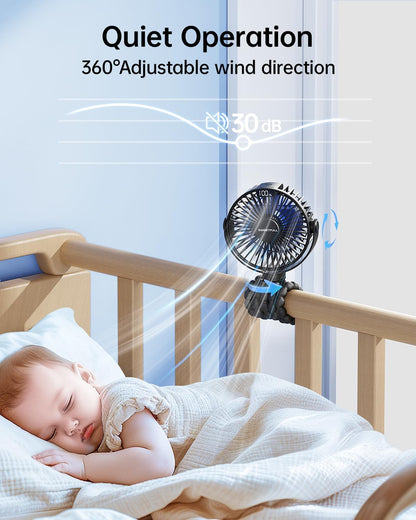 Portable Stroller Fan with LED Display, 4 Speed Rechargeable Mini Clip On Fan, 360° Rotate Flexible Tripod Better Cooling Small Baby Fan for Car Seat Crib Travel Bike Treadmill (Green)
