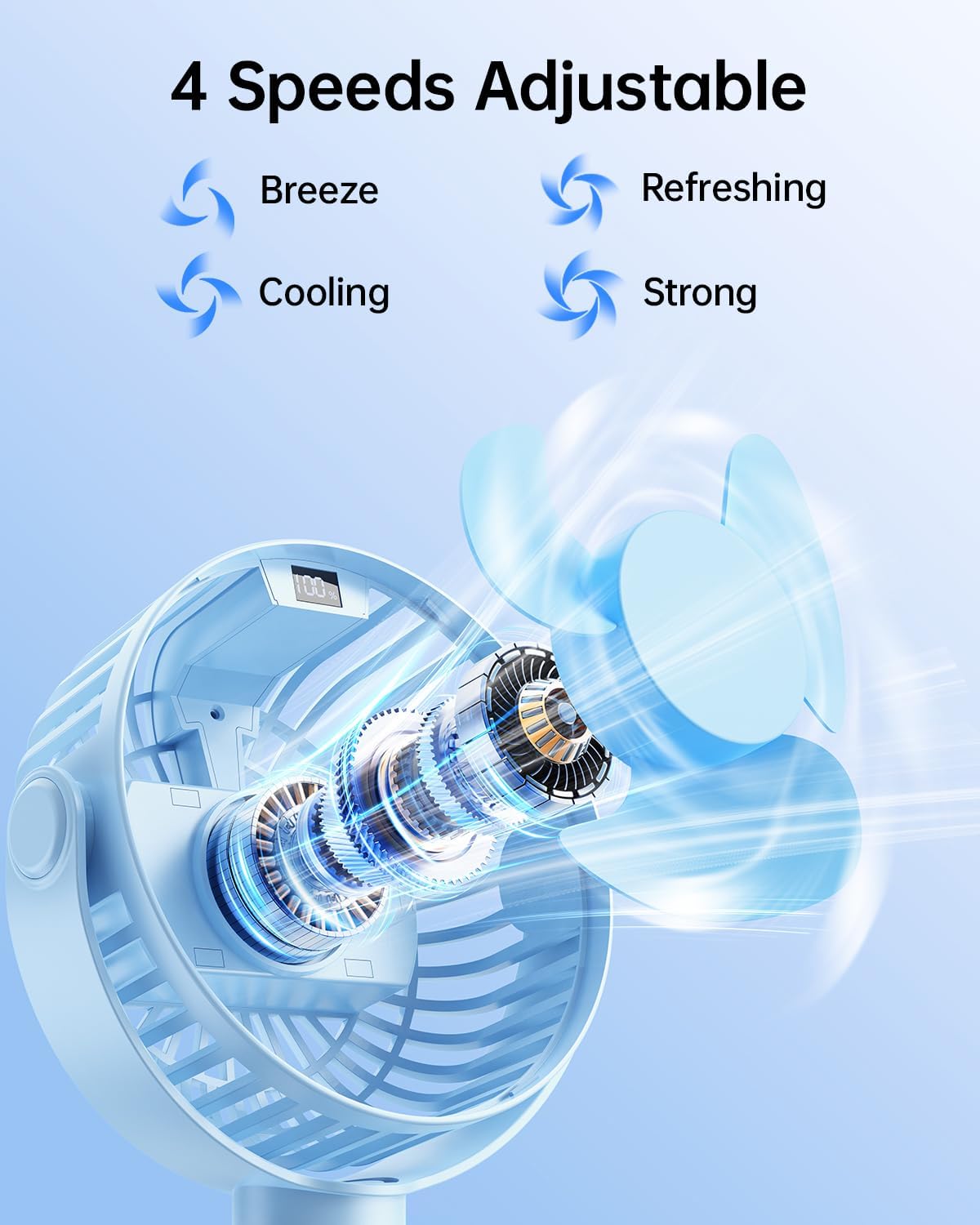 Portable Stroller Fan with LED Display, 4 Speed Rechargeable Mini Clip On Fan, 360° Rotate Flexible Tripod Better Cooling Small Baby Fan for Car Seat Crib Travel Bike Treadmill (Green)
