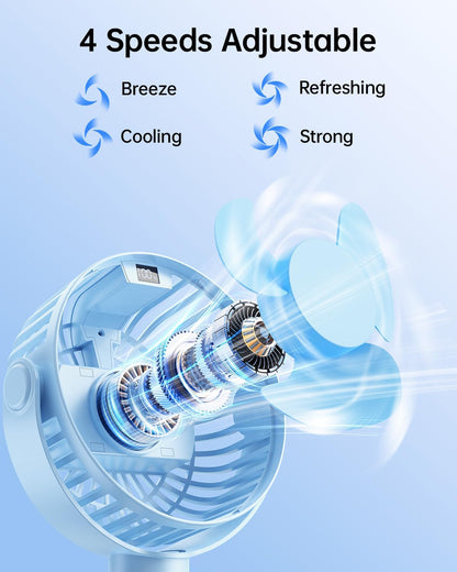 Portable Stroller Fan with LED Display, 4 Speed Rechargeable Mini Clip On Fan, 360° Rotate Flexible Tripod Better Cooling Small Baby Fan for Car Seat Crib Travel Bike Treadmill (Green)