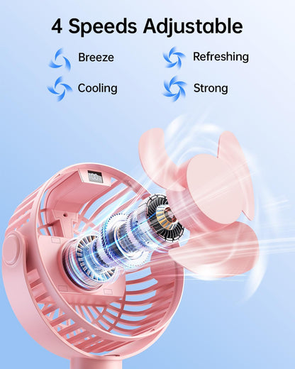 Portable Stroller Fan with LED Display, 4 Speed Rechargeable Mini Clip On Fan, 360° Rotate Flexible Tripod Better Cooling Small Baby Fan for Car Seat Crib Travel Bike Treadmill (Green)
