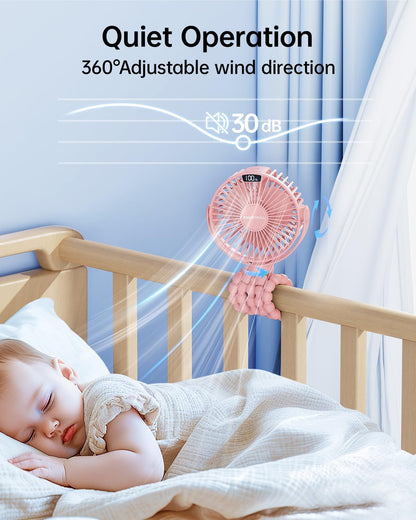 Portable Stroller Fan with LED Display, 4 Speed Rechargeable Mini Clip On Fan, 360° Rotate Flexible Tripod Better Cooling Small Baby Fan for Car Seat Crib Travel Bike Treadmill (Green)