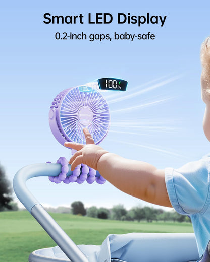 Portable Stroller Fan with LED Display, 4 Speed Rechargeable Mini Clip On Fan, 360° Rotate Flexible Tripod Better Cooling Small Baby Fan for Car Seat Crib Travel Bike Treadmill (Green)
