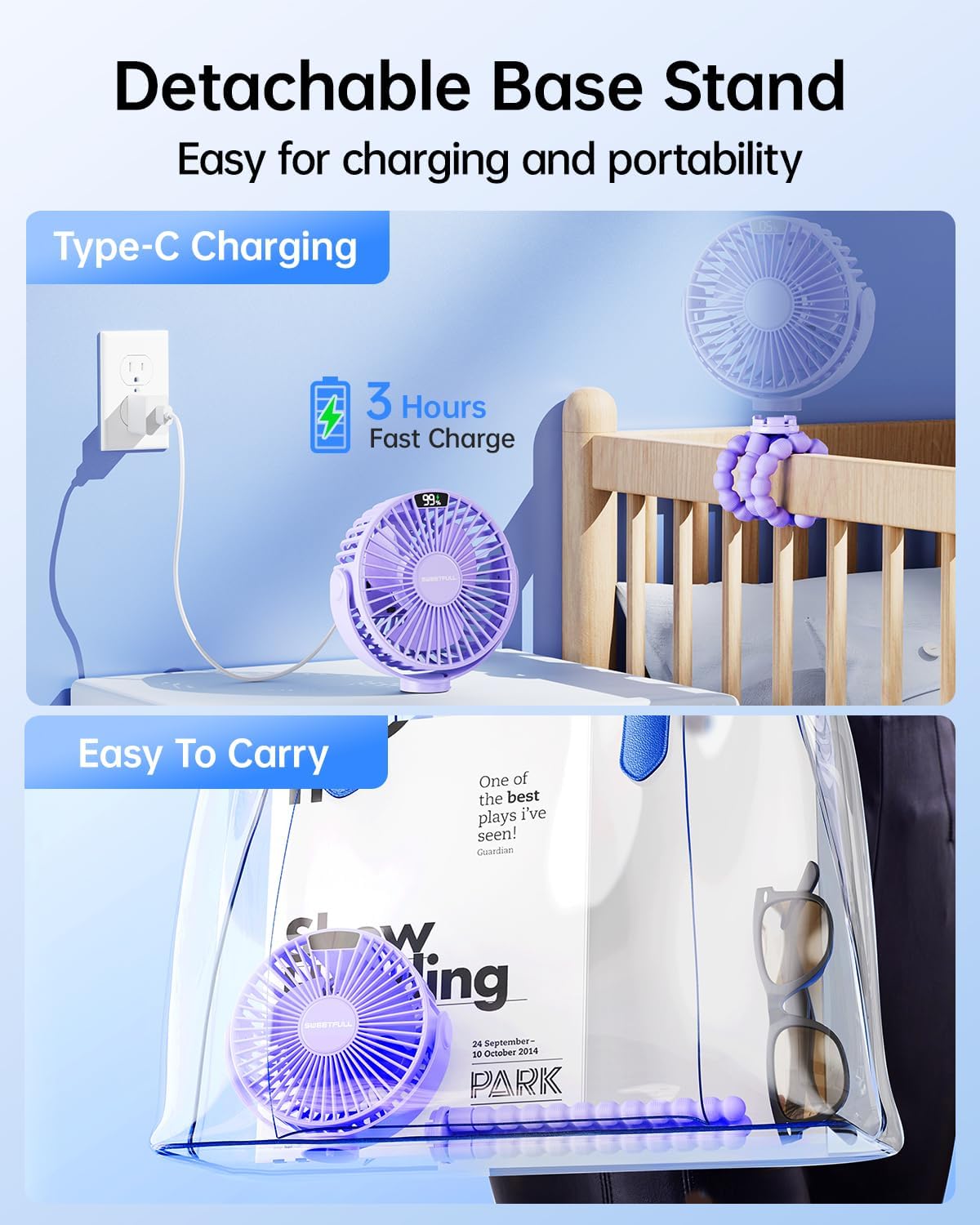 Portable Stroller Fan with LED Display, 4 Speed Rechargeable Mini Clip On Fan, 360° Rotate Flexible Tripod Better Cooling Small Baby Fan for Car Seat Crib Travel Bike Treadmill (Green)