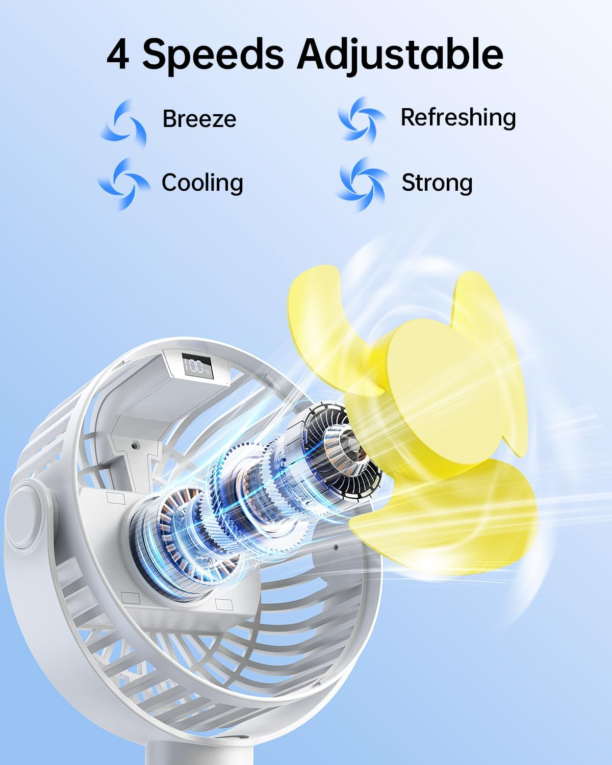 Portable Stroller Fan with LED Display, 4 Speed Rechargeable Mini Clip On Fan, 360° Rotate Flexible Tripod Better Cooling Small Baby Fan for Car Seat Crib Travel Bike Treadmill (Green)