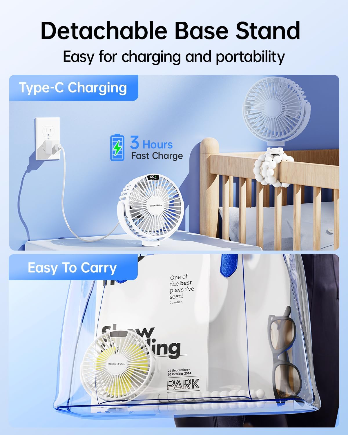 Portable Stroller Fan with LED Display, 4 Speed Rechargeable Mini Clip On Fan, 360° Rotate Flexible Tripod Better Cooling Small Baby Fan for Car Seat Crib Travel Bike Treadmill (Green)