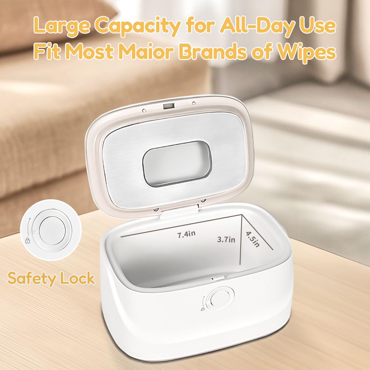 Baby Wipe Warmer with Night Light,Innovative Spring Design,Baby Wet Wipes Dispenser for Large Wipes,Wipes Warmer for Newborn Baby,Temperature Display,3 Modes of Temperature Heating Control
