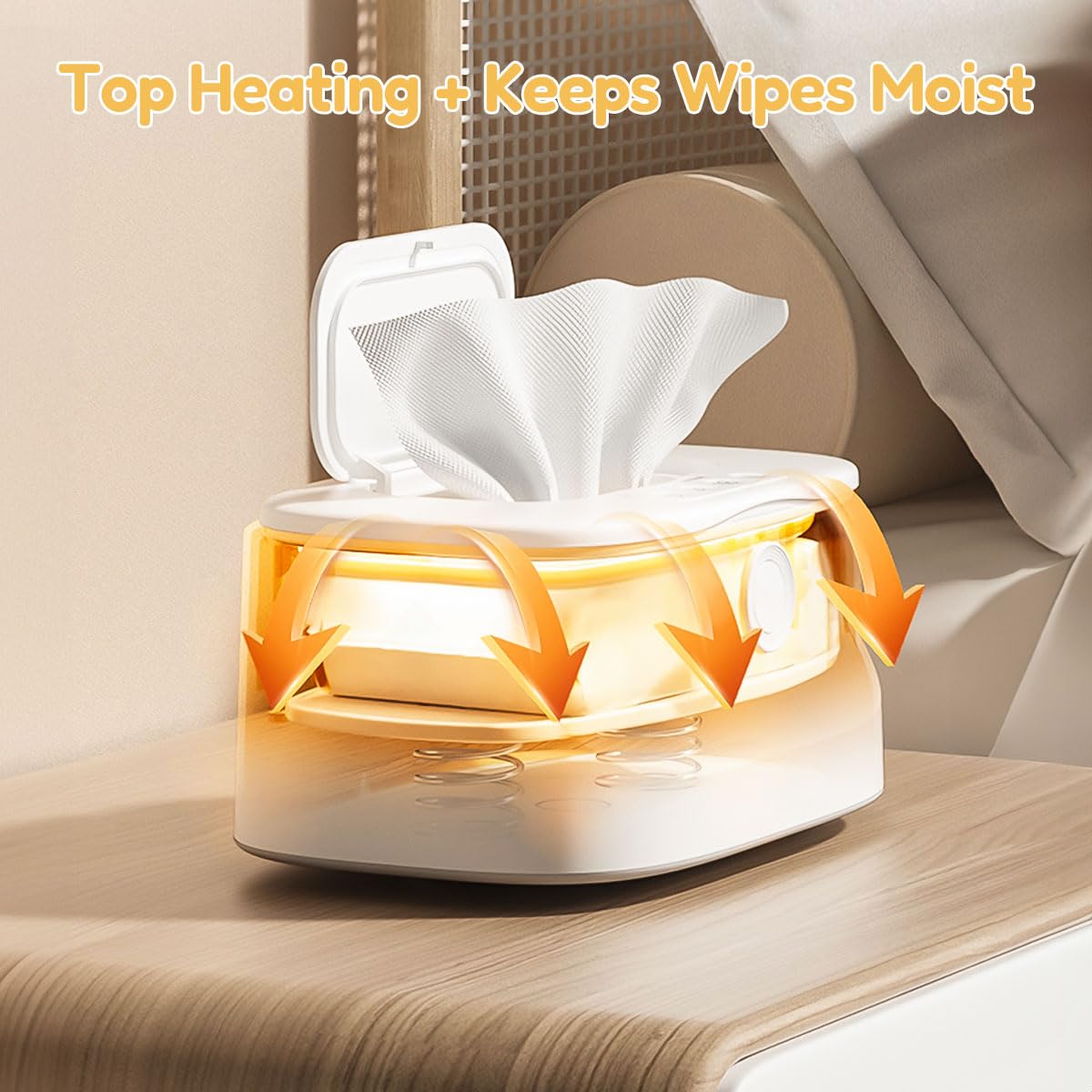 Baby Wipe Warmer with Night Light,Innovative Spring Design,Baby Wet Wipes Dispenser for Large Wipes,Wipes Warmer for Newborn Baby,Temperature Display,3 Modes of Temperature Heating Control