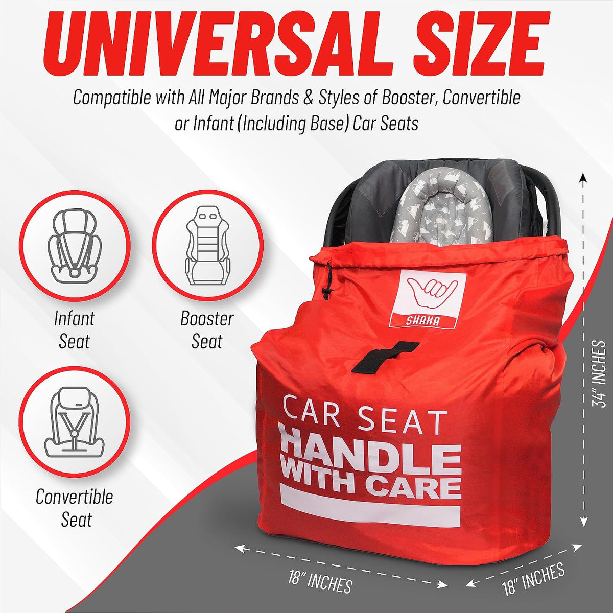 Car Seat Travel Cover Bag: Universally Fits Infant, Booster, Convertible Car Seats & Bases: Water, Dirt & Tear Resistant, Airplane Gate Check
