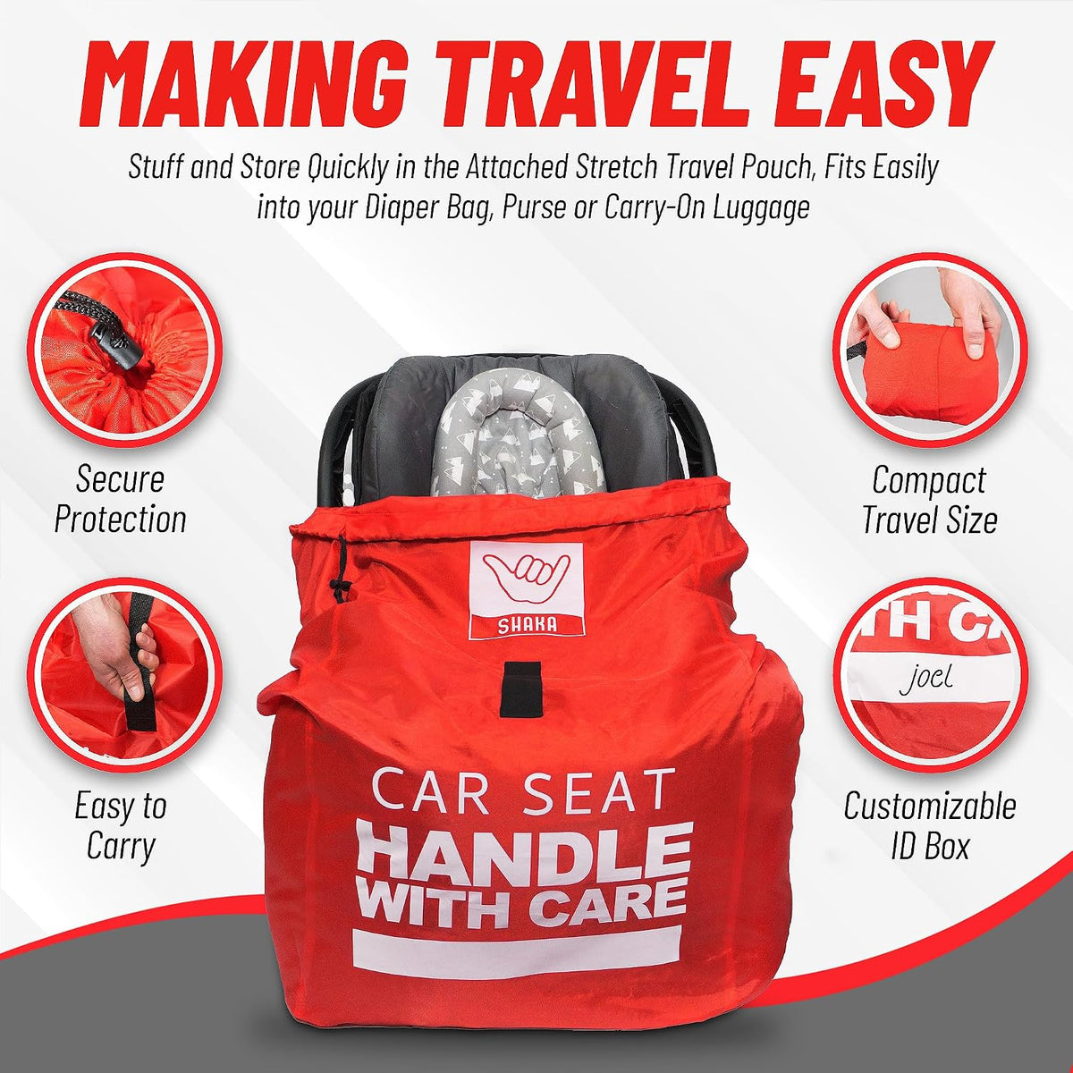 Car Seat Travel Cover Bag: Universally Fits Infant, Booster, Convertible Car Seats & Bases: Water, Dirt & Tear Resistant, Airplane Gate Check