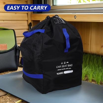 Foldable Car Seat Travel Bag with Adjustable Backpack Strap, Oxford Cloth Protective Carseat Carrier Bag for Outdoor Travel and Train Stations, Blue