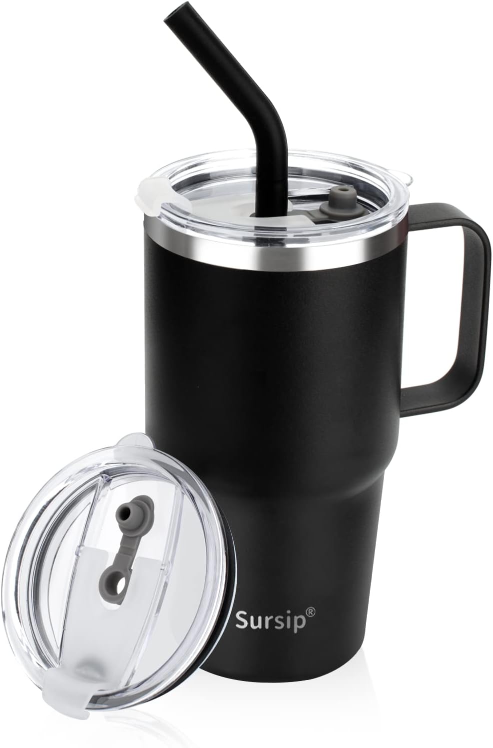 24 oz Insulated Tumbler with Handle Lids and Straw | Stainless Steel Double Wall Vacuum Travel Coffee Mugs for Office & Outdoor Leak proof BPA Free Cups