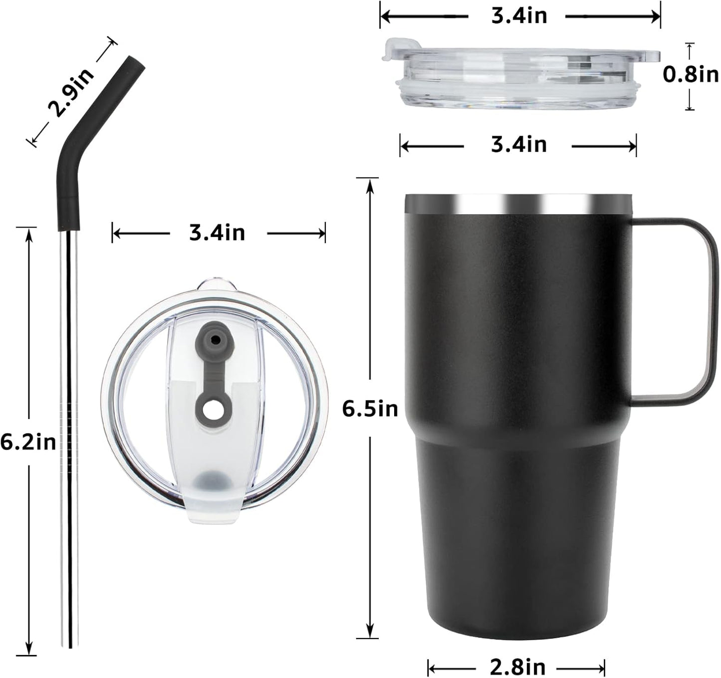 24 oz Insulated Tumbler with Handle Lids and Straw | Stainless Steel Double Wall Vacuum Travel Coffee Mugs for Office & Outdoor Leak proof BPA Free Cups