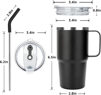 24 oz Insulated Tumbler with Handle Lids and Straw | Stainless Steel Double Wall Vacuum Travel Coffee Mugs for Office & Outdoor Leak proof BPA Free Cups