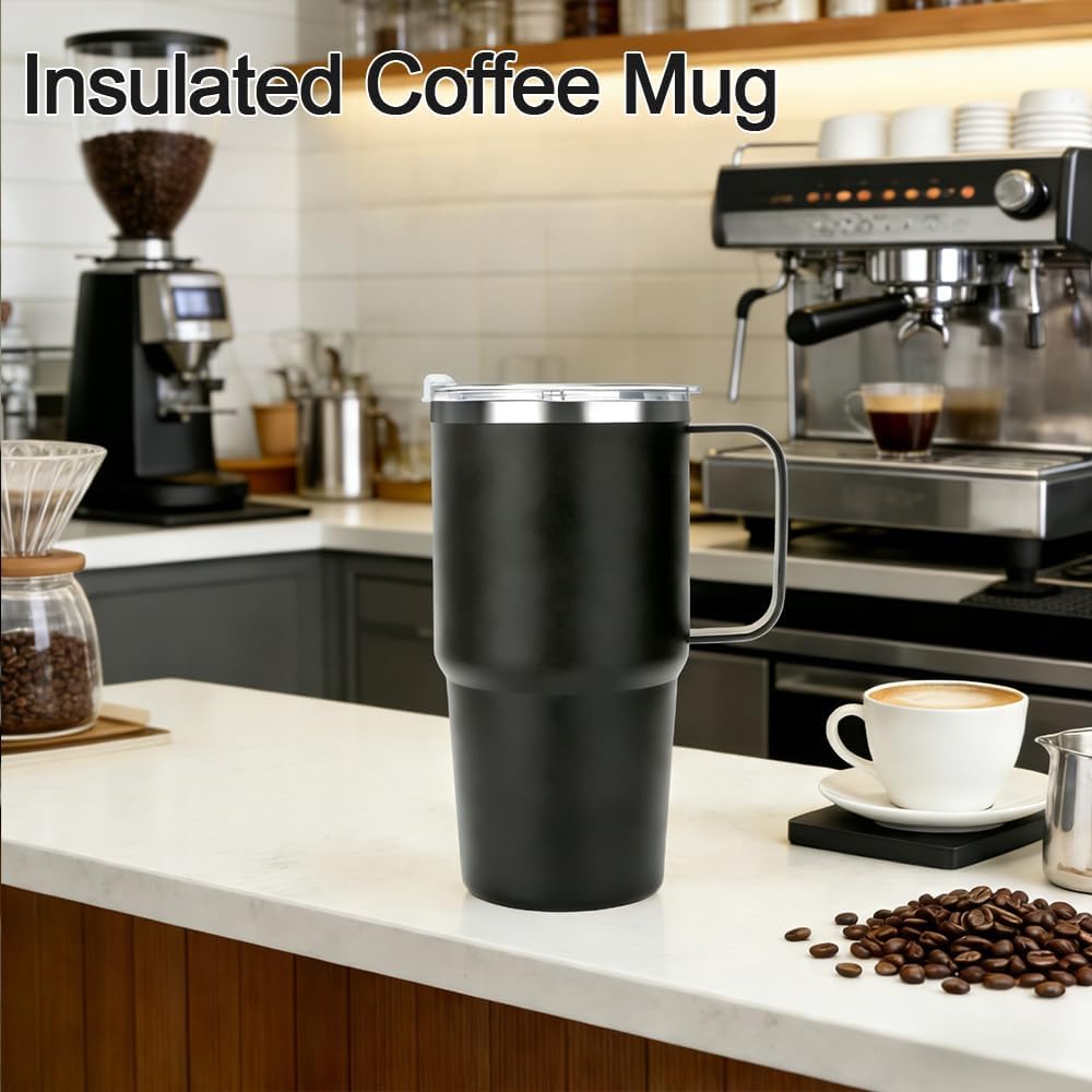 24 oz Insulated Tumbler with Handle Lids and Straw | Stainless Steel Double Wall Vacuum Travel Coffee Mugs for Office & Outdoor Leak proof BPA Free Cups