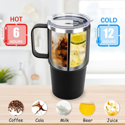 24 oz Insulated Tumbler with Handle Lids and Straw | Stainless Steel Double Wall Vacuum Travel Coffee Mugs for Office & Outdoor Leak proof BPA Free Cups