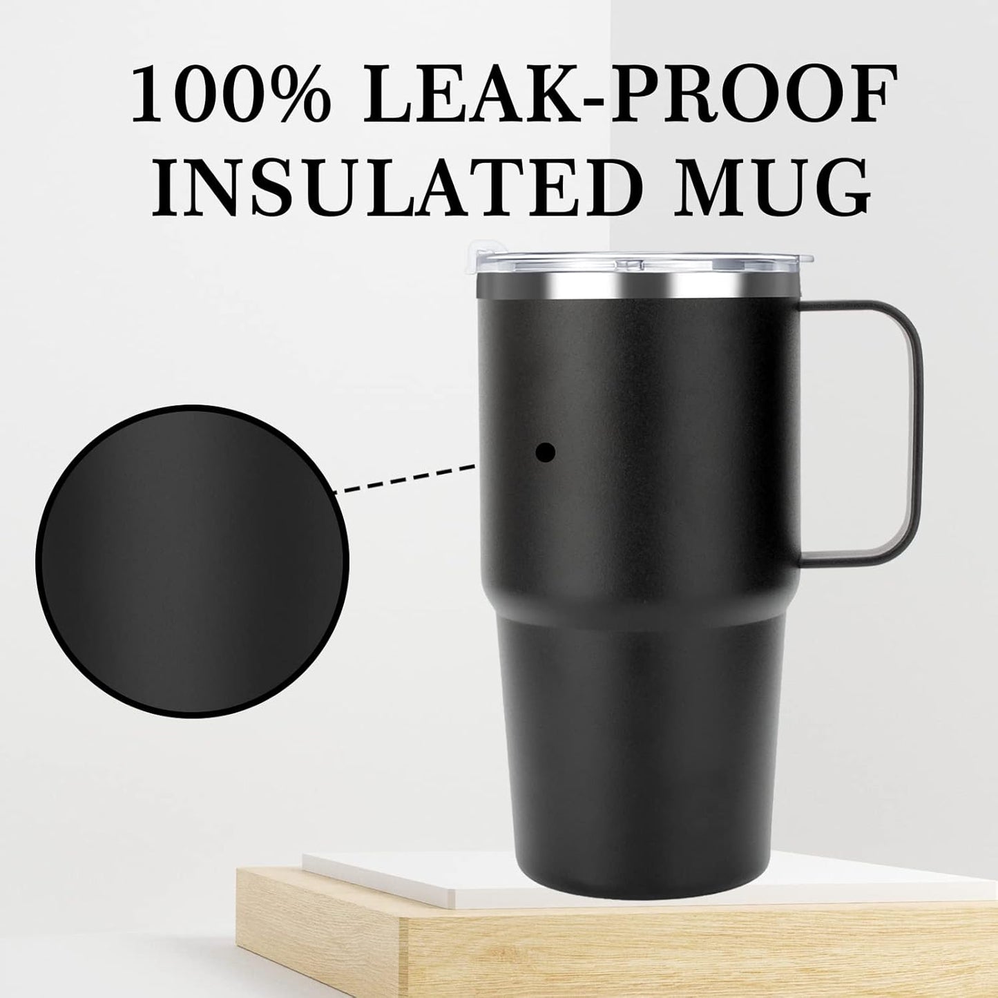 24 oz Insulated Tumbler with Handle Lids and Straw | Stainless Steel Double Wall Vacuum Travel Coffee Mugs for Office & Outdoor Leak proof BPA Free Cups