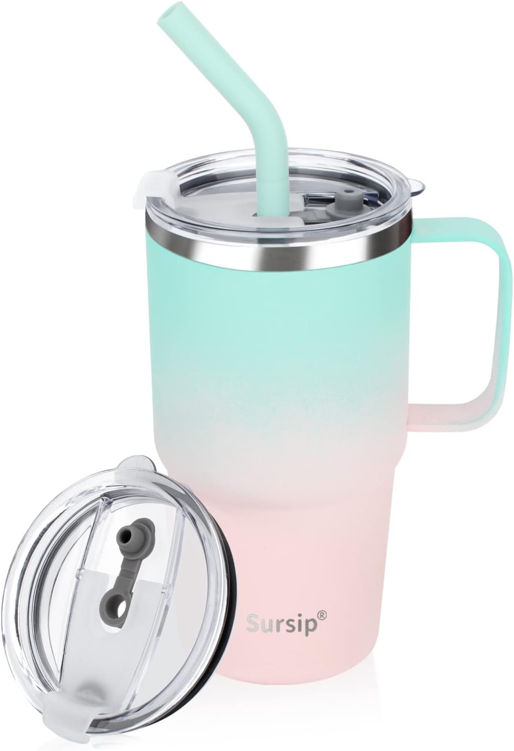 24 oz Insulated Tumbler with Handle Lids and Straw | Stainless Steel Double Wall Vacuum Travel Coffee Mugs for Office & Outdoor Leak proof BPA Free Cups