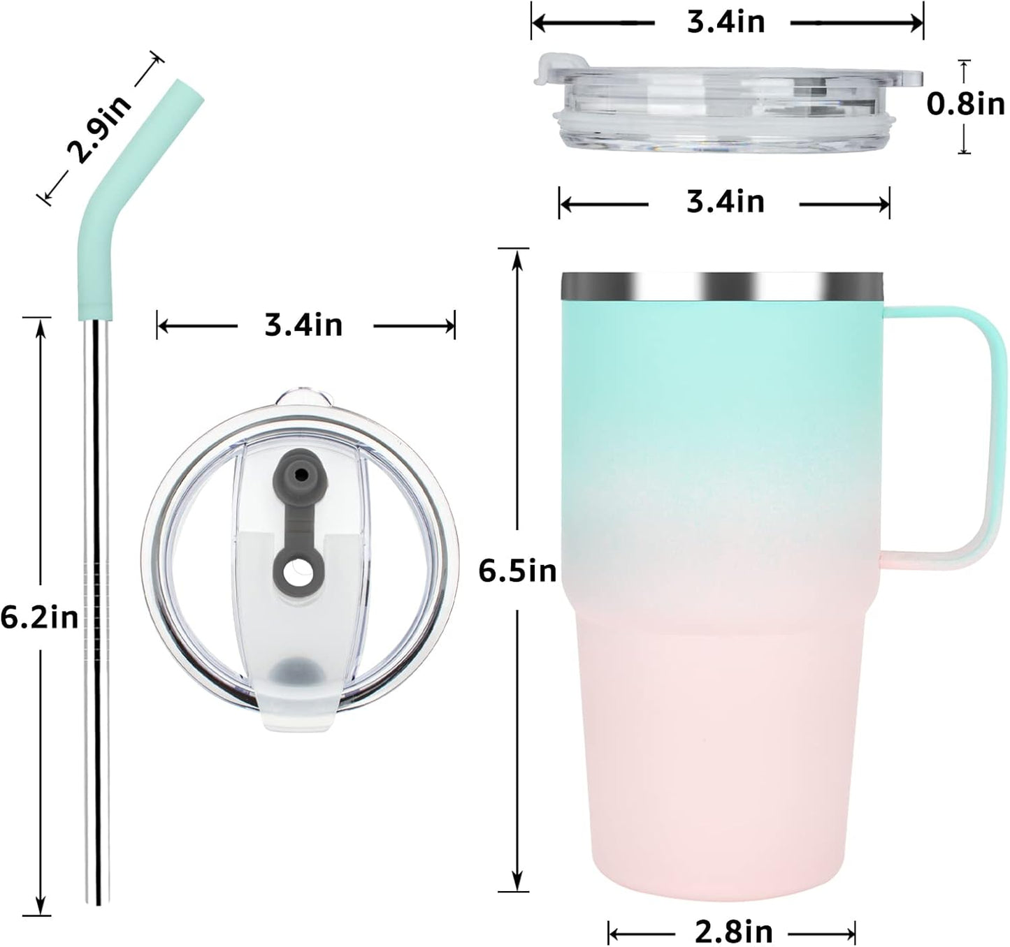 24 oz Insulated Tumbler with Handle Lids and Straw | Stainless Steel Double Wall Vacuum Travel Coffee Mugs for Office & Outdoor Leak proof BPA Free Cups