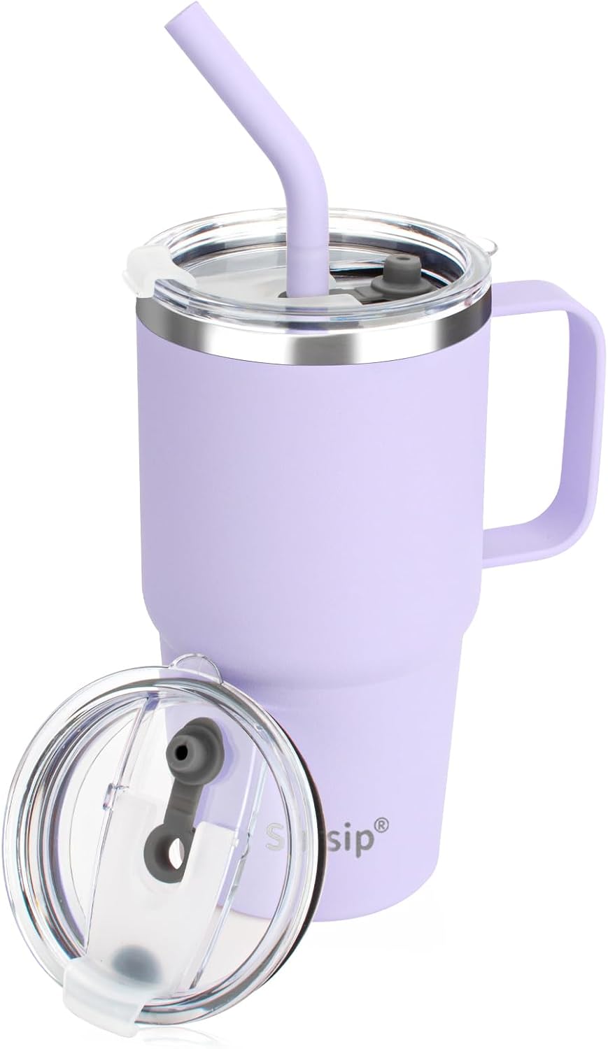 24 oz Insulated Tumbler with Handle Lids and Straw | Stainless Steel Double Wall Vacuum Travel Coffee Mugs for Office & Outdoor Leak proof BPA Free Cups