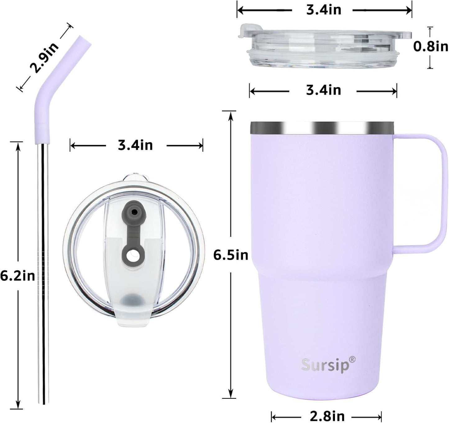 24 oz Insulated Tumbler with Handle Lids and Straw | Stainless Steel Double Wall Vacuum Travel Coffee Mugs for Office & Outdoor Leak proof BPA Free Cups