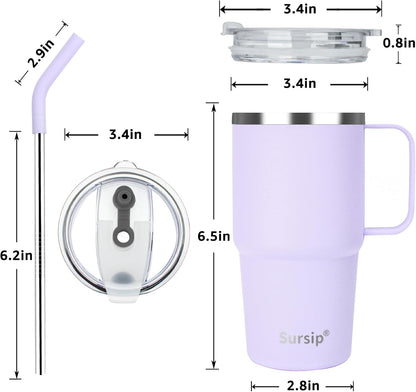 24 oz Insulated Tumbler with Handle Lids and Straw | Stainless Steel Double Wall Vacuum Travel Coffee Mugs for Office & Outdoor Leak proof BPA Free Cups