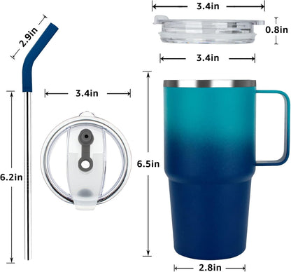 24 oz Insulated Tumbler with Handle Lids and Straw | Stainless Steel Double Wall Vacuum Travel Coffee Mugs for Office & Outdoor Leak proof BPA Free Cups
