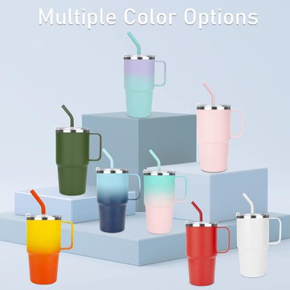 24 oz Insulated Tumbler with Handle Lids and Straw | Stainless Steel Double Wall Vacuum Travel Coffee Mugs for Office & Outdoor Leak proof BPA Free Cups