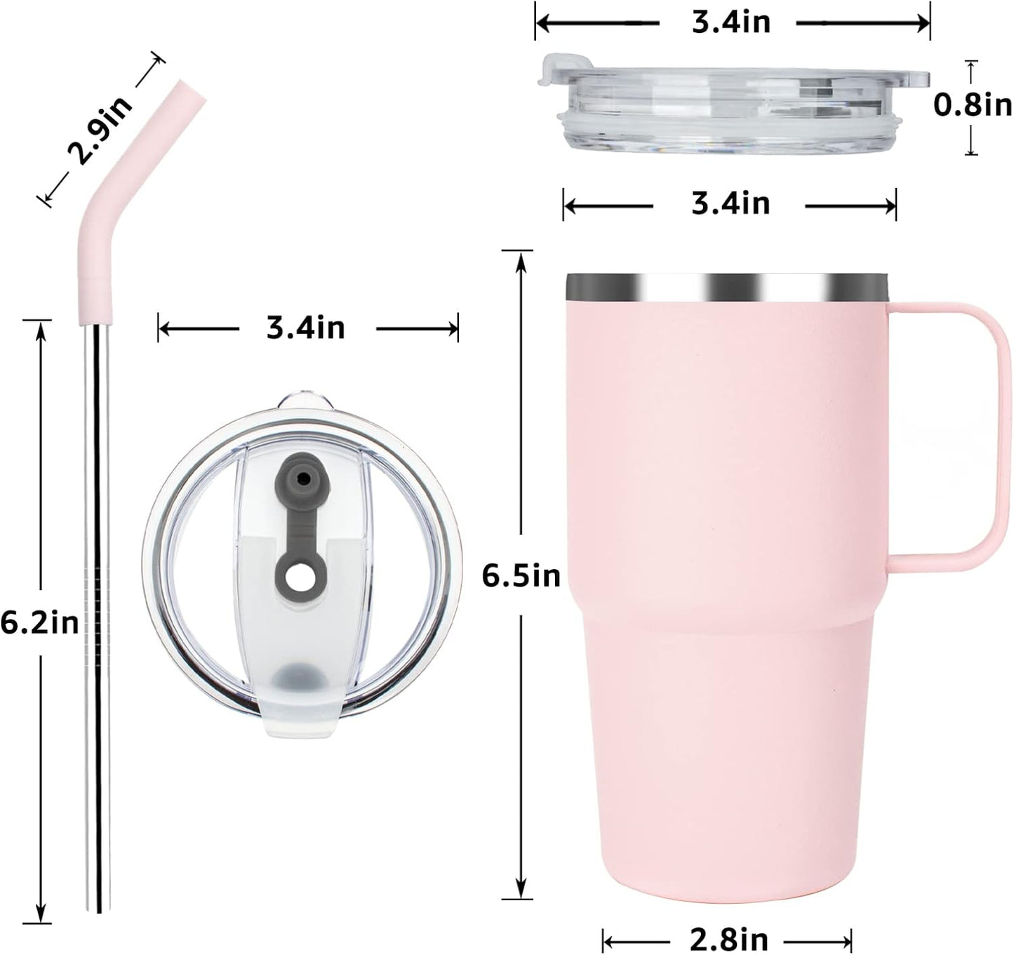 24 oz Insulated Tumbler with Handle Lids and Straw | Stainless Steel Double Wall Vacuum Travel Coffee Mugs for Office & Outdoor Leak proof BPA Free Cups