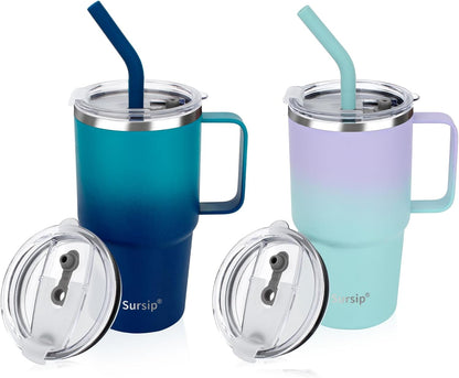 24 oz Insulated Tumbler with Handle Lids and Straw | Stainless Steel Double Wall Vacuum Travel Coffee Mugs for Office & Outdoor Leak proof BPA Free Cups