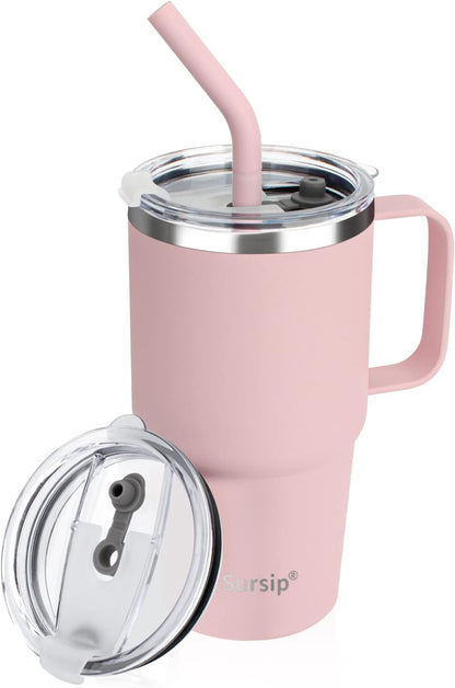 24 oz Insulated Tumbler with Handle Lids and Straw | Stainless Steel Double Wall Vacuum Travel Coffee Mugs for Office & Outdoor Leak proof BPA Free Cups